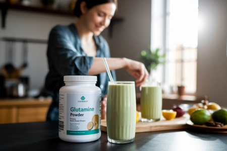 jeune-femme-cuisine-smoothie-glutamine