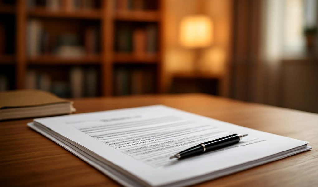 bureau-rangé-documents-chaleureux-éclairage