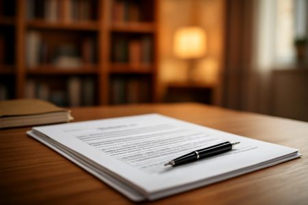 bureau-rangé-documents-chaleureux-éclairage