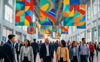 centre-convention-people-bannières-colorées