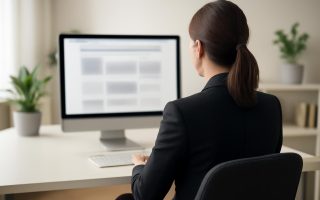 femme-bureau-ordinateur-arriere-plan-flou