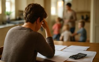 parent-reflechi-table-cuisine-papiers-calculatrice