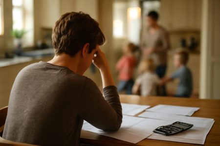 parent-reflechi-table-cuisine-papiers-calculatrice