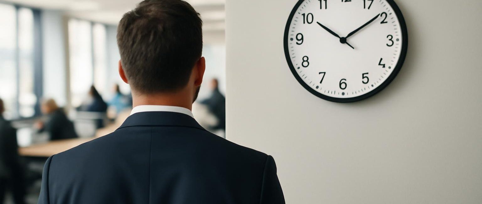 personne-bureau-costume-horloge-murale