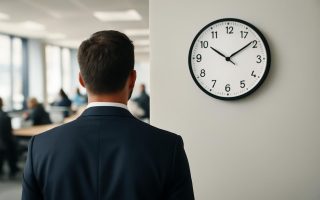 personne-bureau-costume-horloge-murale