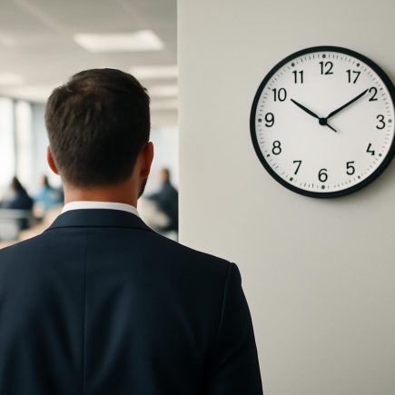 personne-bureau-costume-horloge-murale