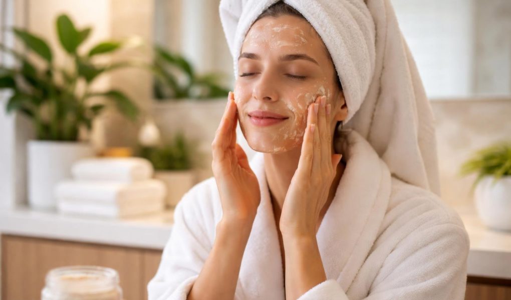 femme-salle-bain-exfoliant-plantes