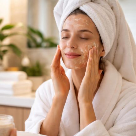 femme-salle-bain-exfoliant-plantes