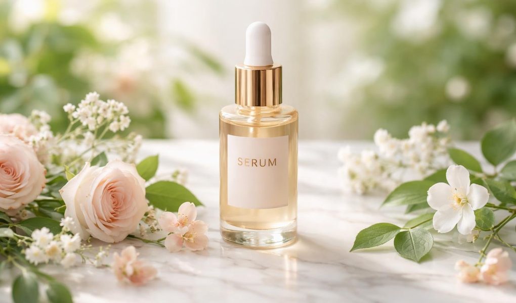 flacon-serum-marbre-fleurs-feuilles