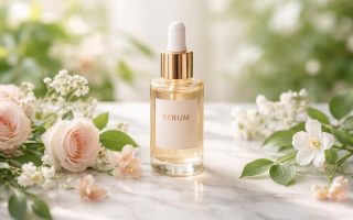 flacon-serum-marbre-fleurs-feuilles